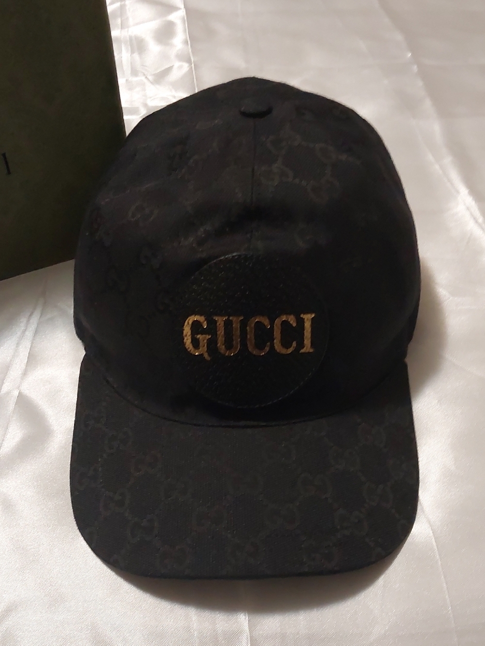 Gucci Black Baseball Cap with Gold Logo Patch Vintage